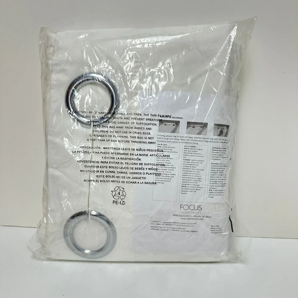 Hookless White Shower Curtain with Snap In Liner Window NWT 71x74 NIP